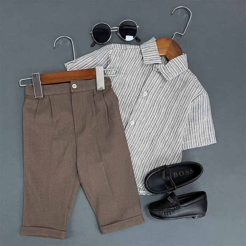 شومیز شلوارک پسرانه نسکافه ای مجلسی